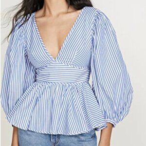 Staud Luna Striped V-Neck Blouse
